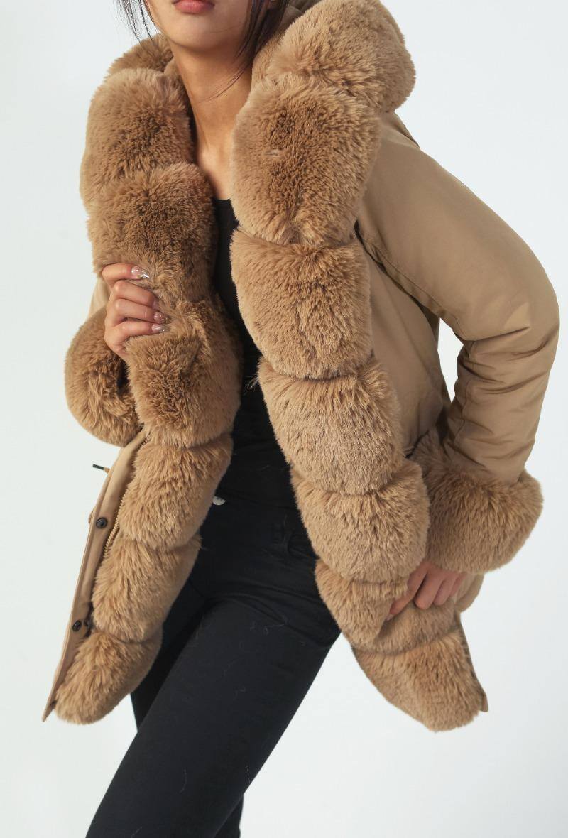 Parka camel à capuche avec empiècement fourrure détachable - RIVE GAUCHE