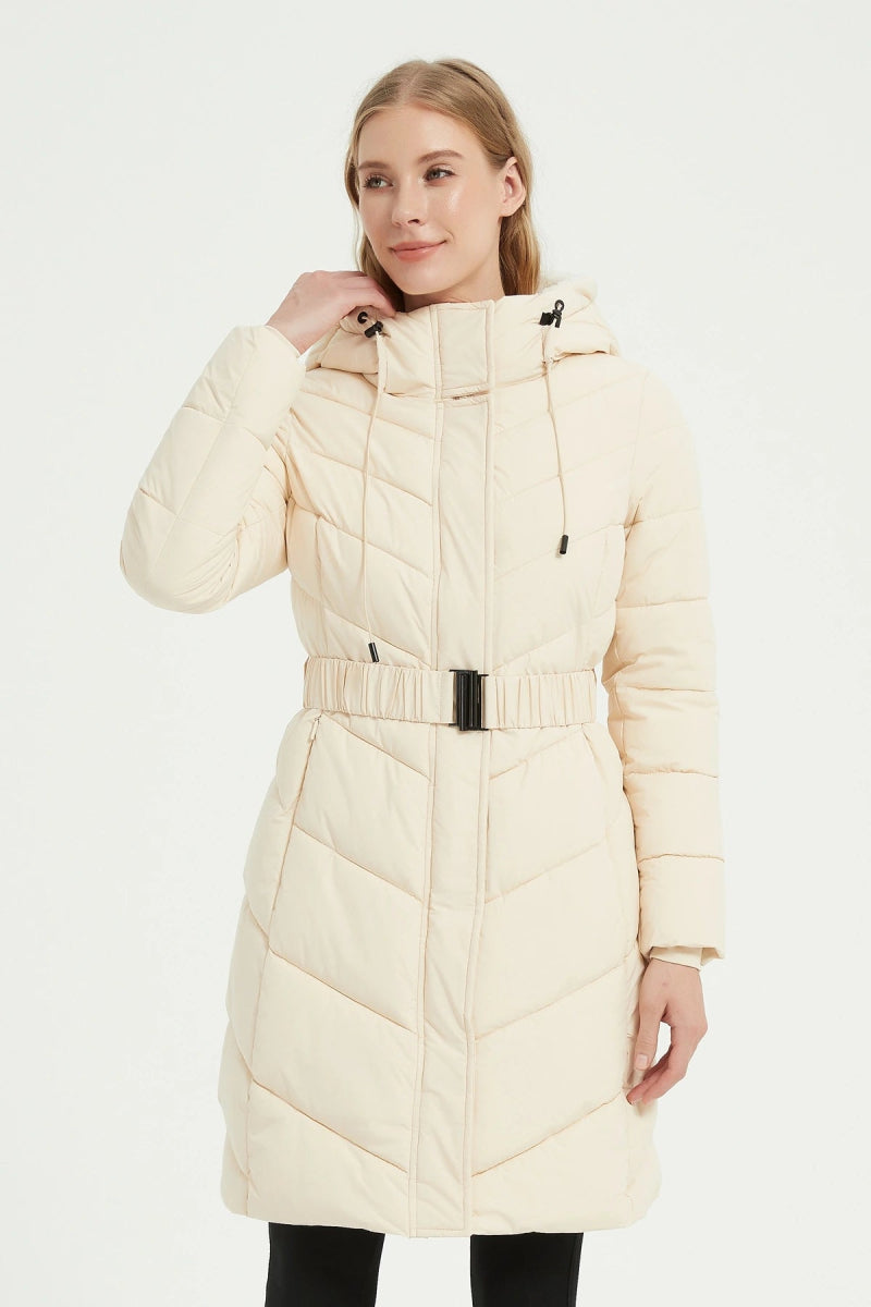 Parka longue beige matelassée avec ceinture - RIVE GAUCHE