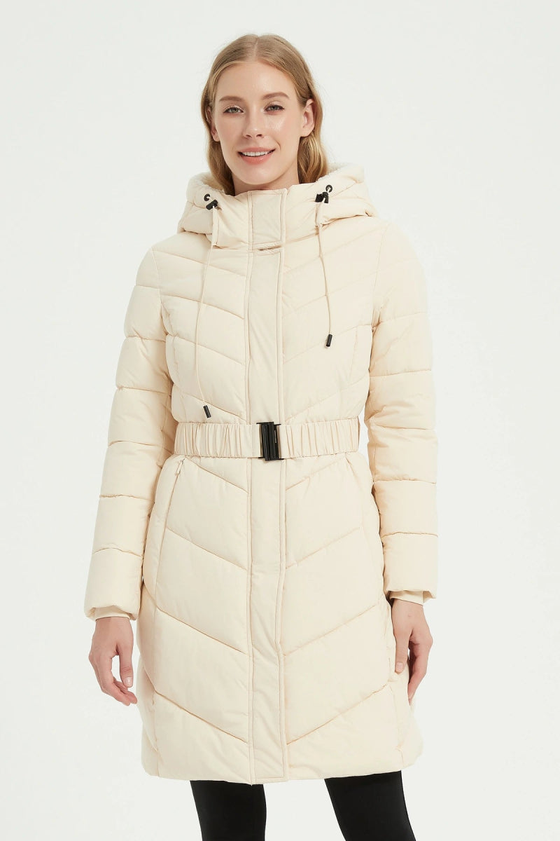 Parka longue beige matelassée avec ceinture - RIVE GAUCHE