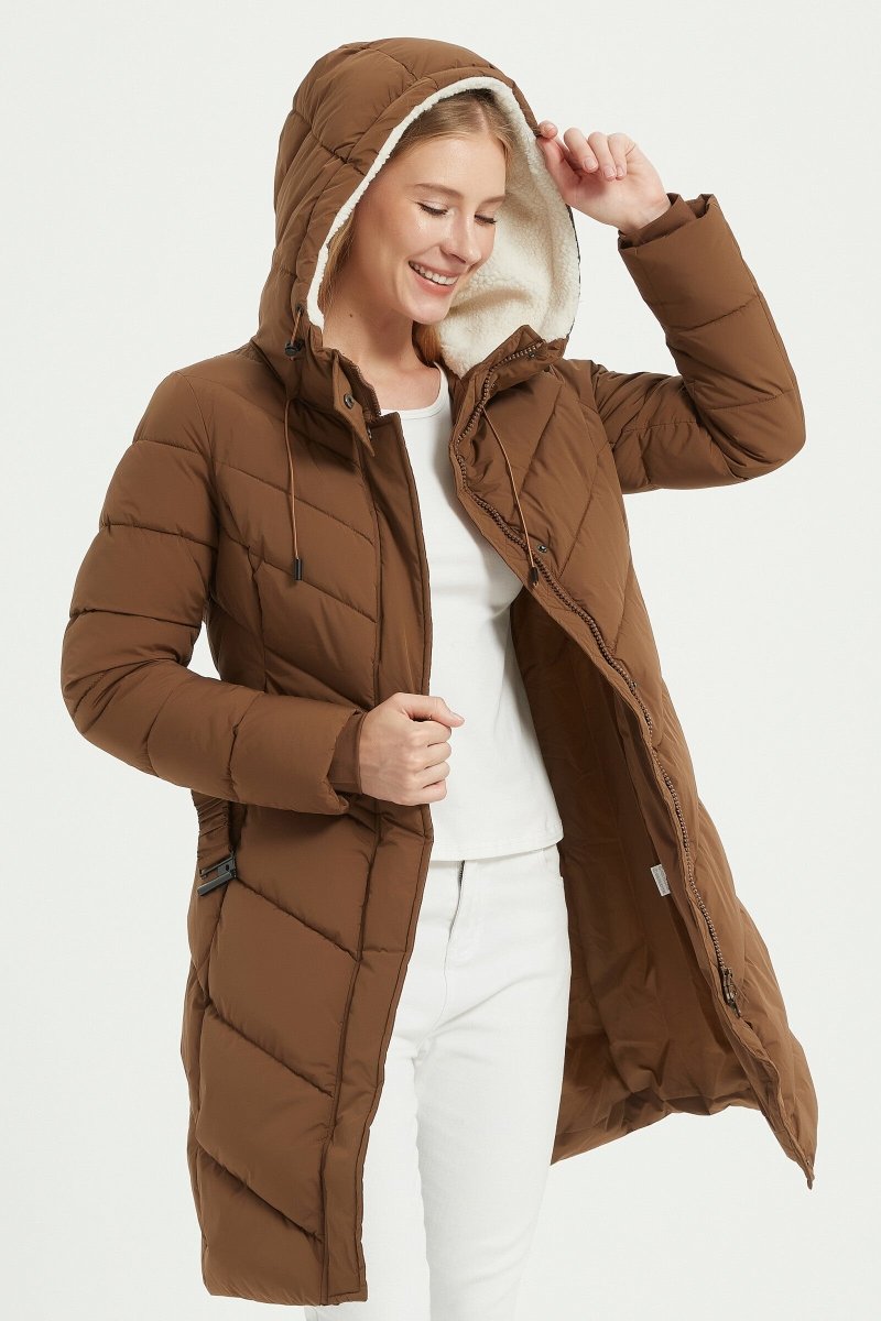 Parka longue camel matelassée avec ceinture - RIVE GAUCHE