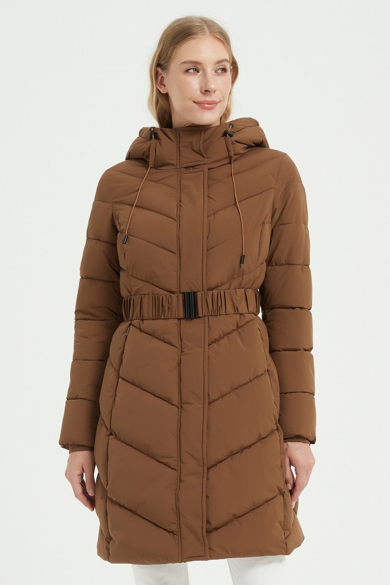 Parka longue camel matelassée avec ceinture - RIVE GAUCHE