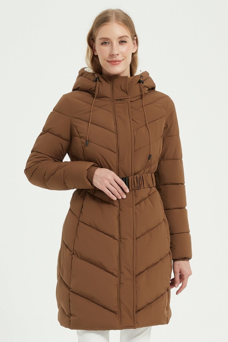 Parka longue camel matelassée avec ceinture - RIVE GAUCHE