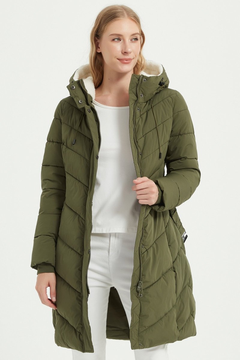 Parka longue kaki matelassée avec ceinture - RIVE GAUCHE