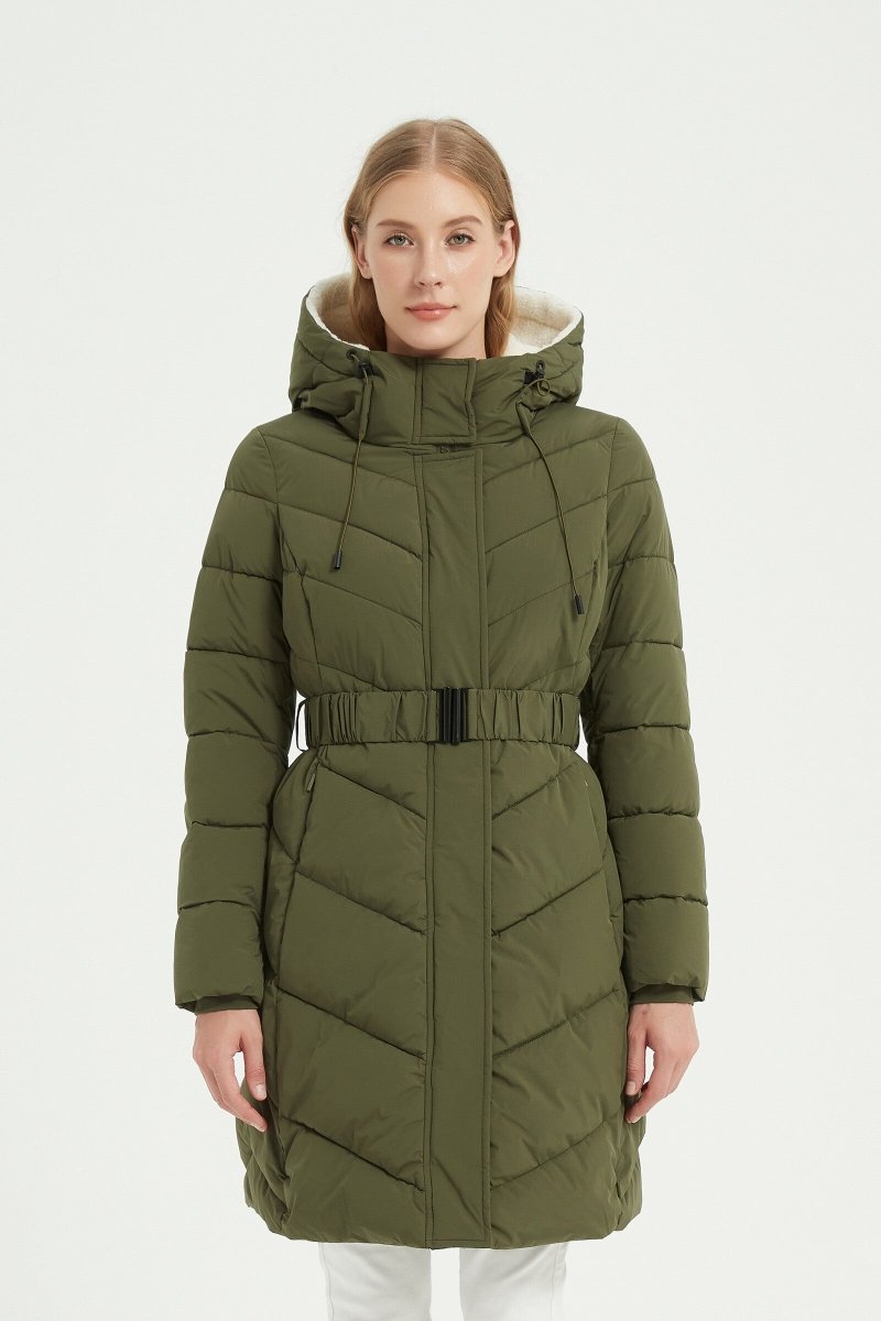 Parka longue kaki matelassée avec ceinture - RIVE GAUCHE