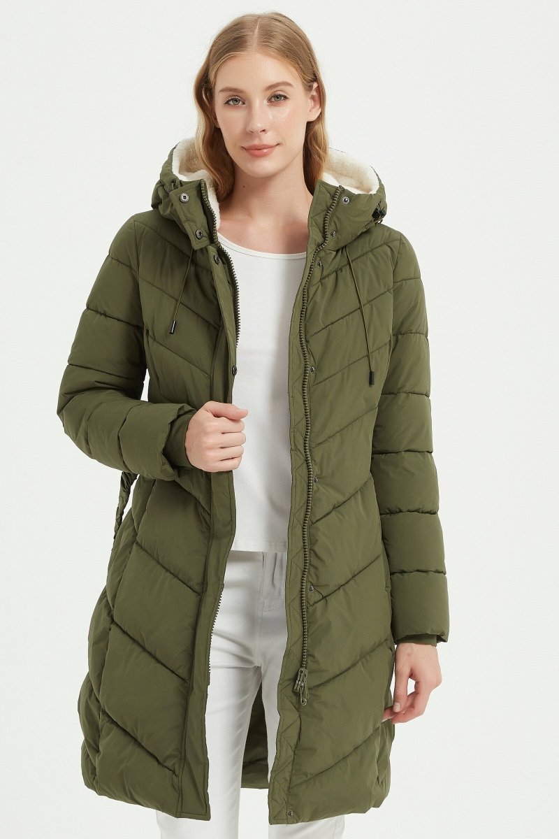 Parka longue kaki matelassée avec ceinture - RIVE GAUCHE