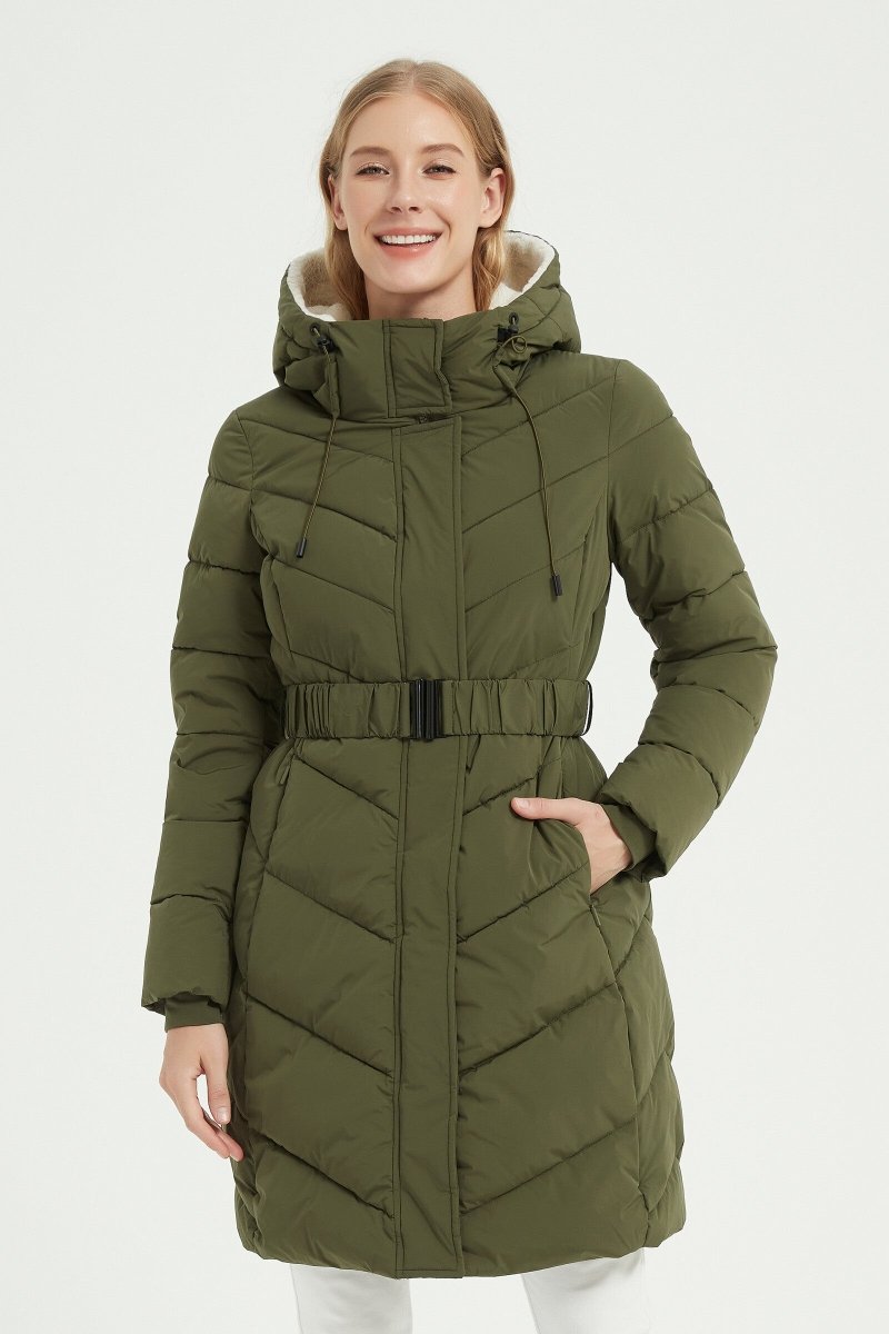 Parka longue kaki matelassée avec ceinture - RIVE GAUCHE