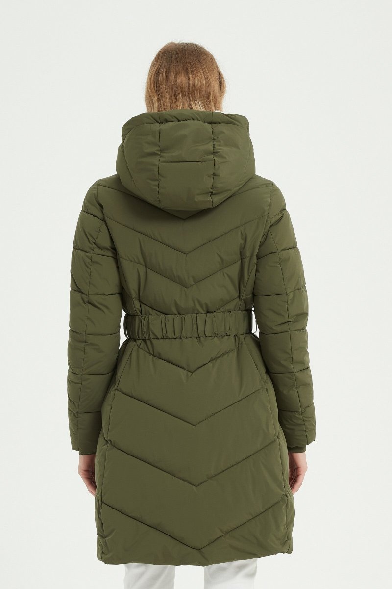 Parka longue kaki matelassée avec ceinture - RIVE GAUCHE
