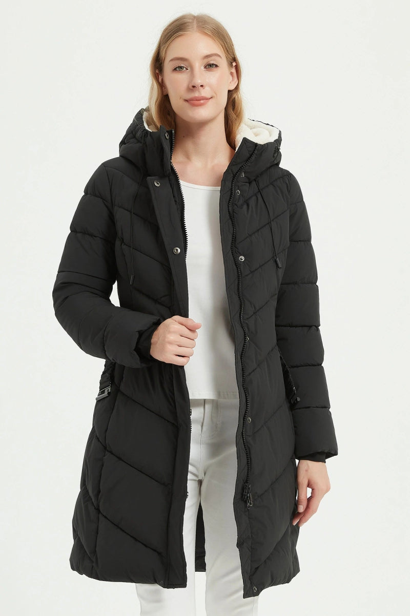 Parka longue noire matelassée avec ceinture - RIVE GAUCHE