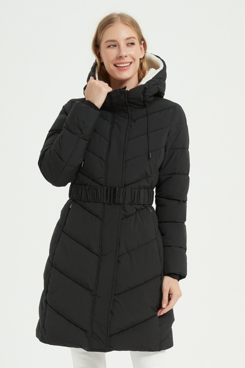 Parka longue noire matelassée avec ceinture - RIVE GAUCHE