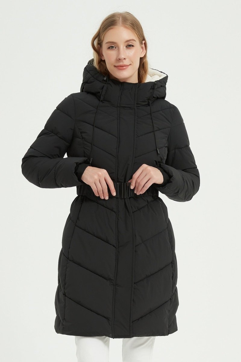 Parka longue noire matelassée avec ceinture - RIVE GAUCHE