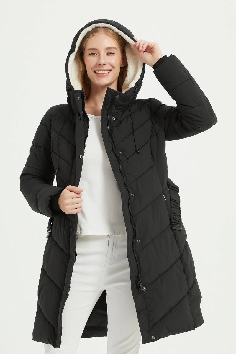 Parka longue noire matelassée avec ceinture - RIVE GAUCHE