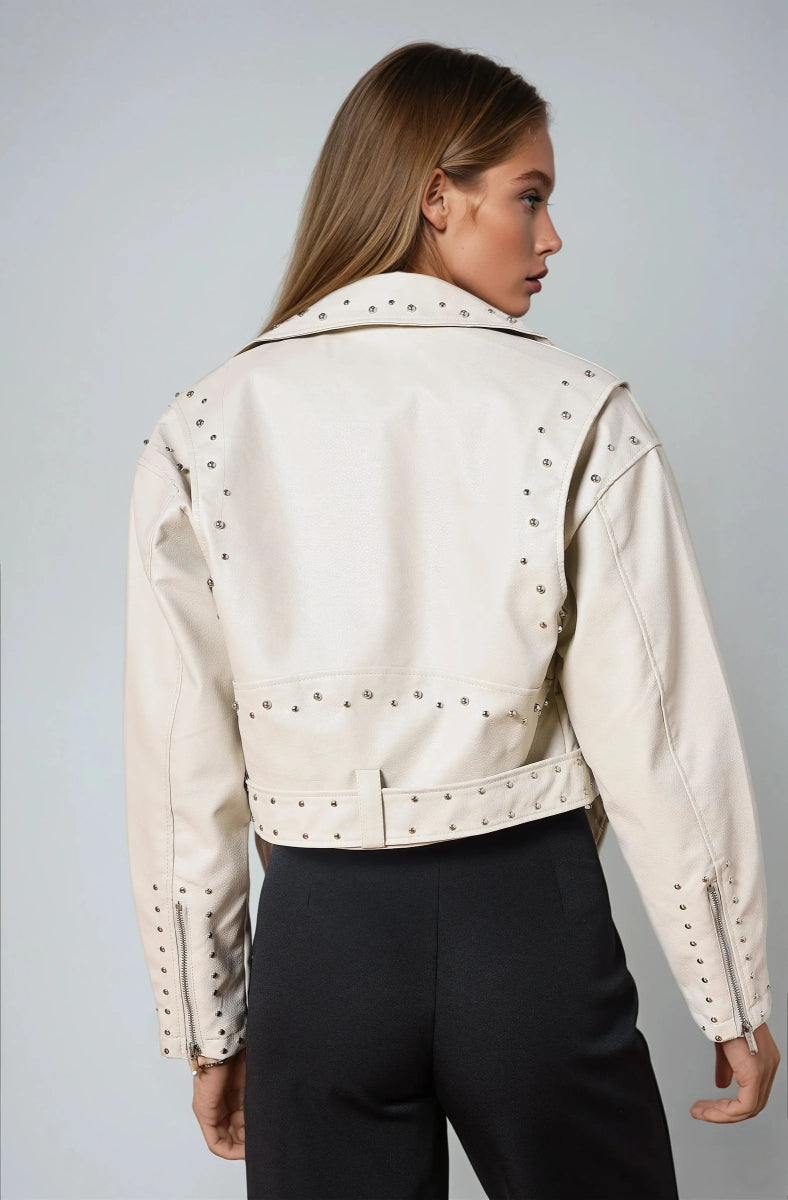 Perfecto beige court en similicuir clouté - RIVE GAUCHE