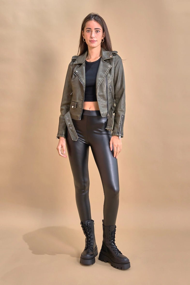 Perfecto court délavé vintage en similaire cuir - RIVE GAUCHE