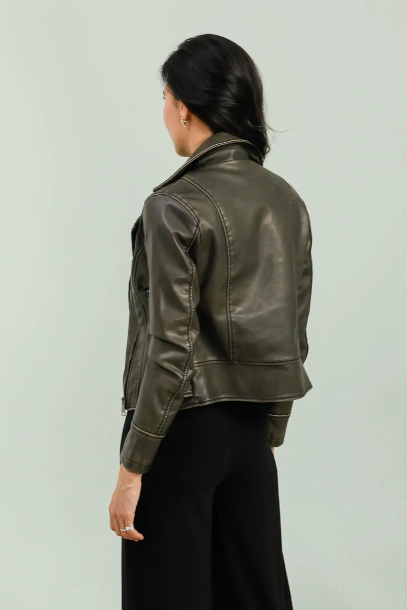 Perfecto en simili cuir vert olive - RIVE GAUCHE