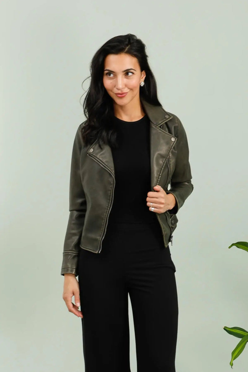 Perfecto en simili cuir vert olive - RIVE GAUCHE