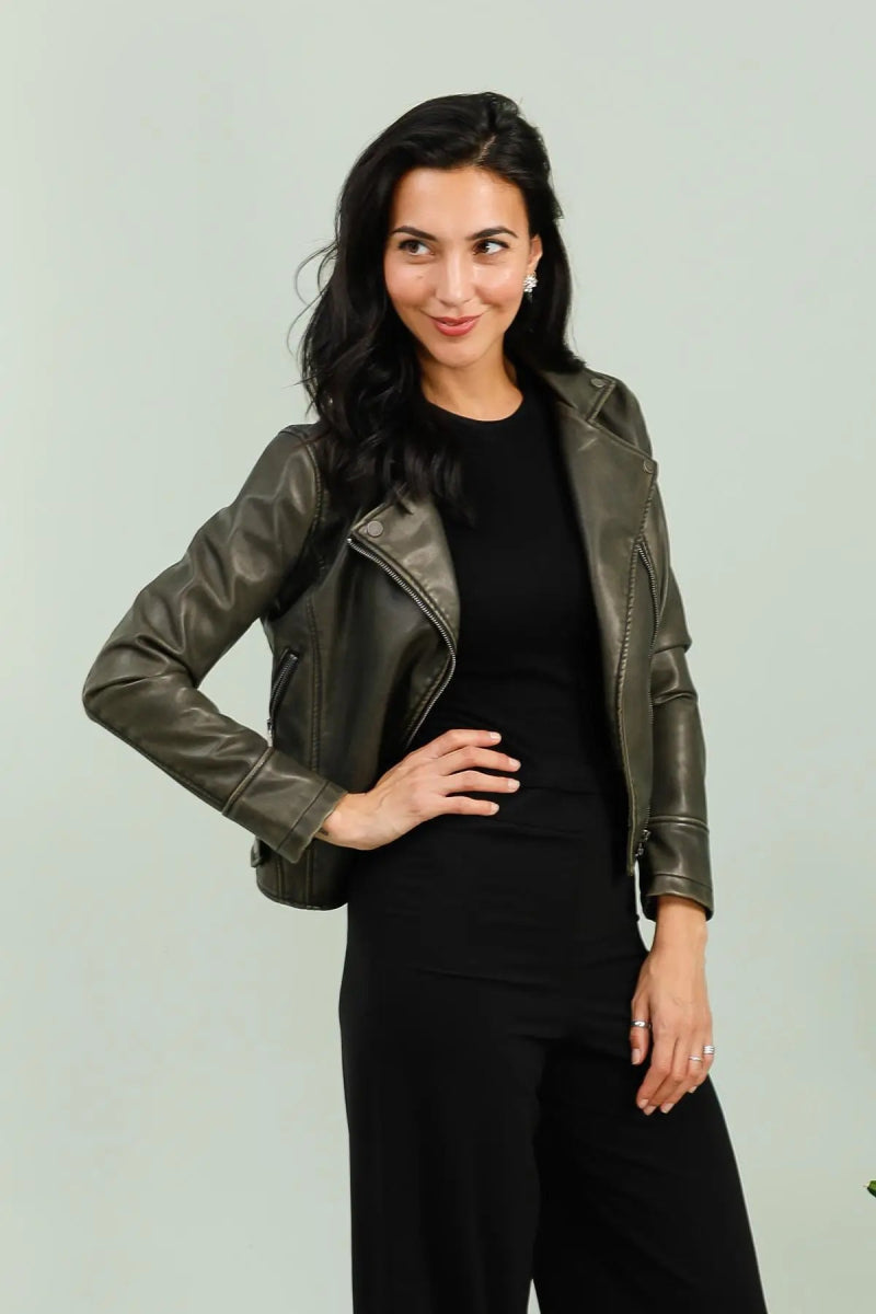 Perfecto en simili cuir vert olive - RIVE GAUCHE