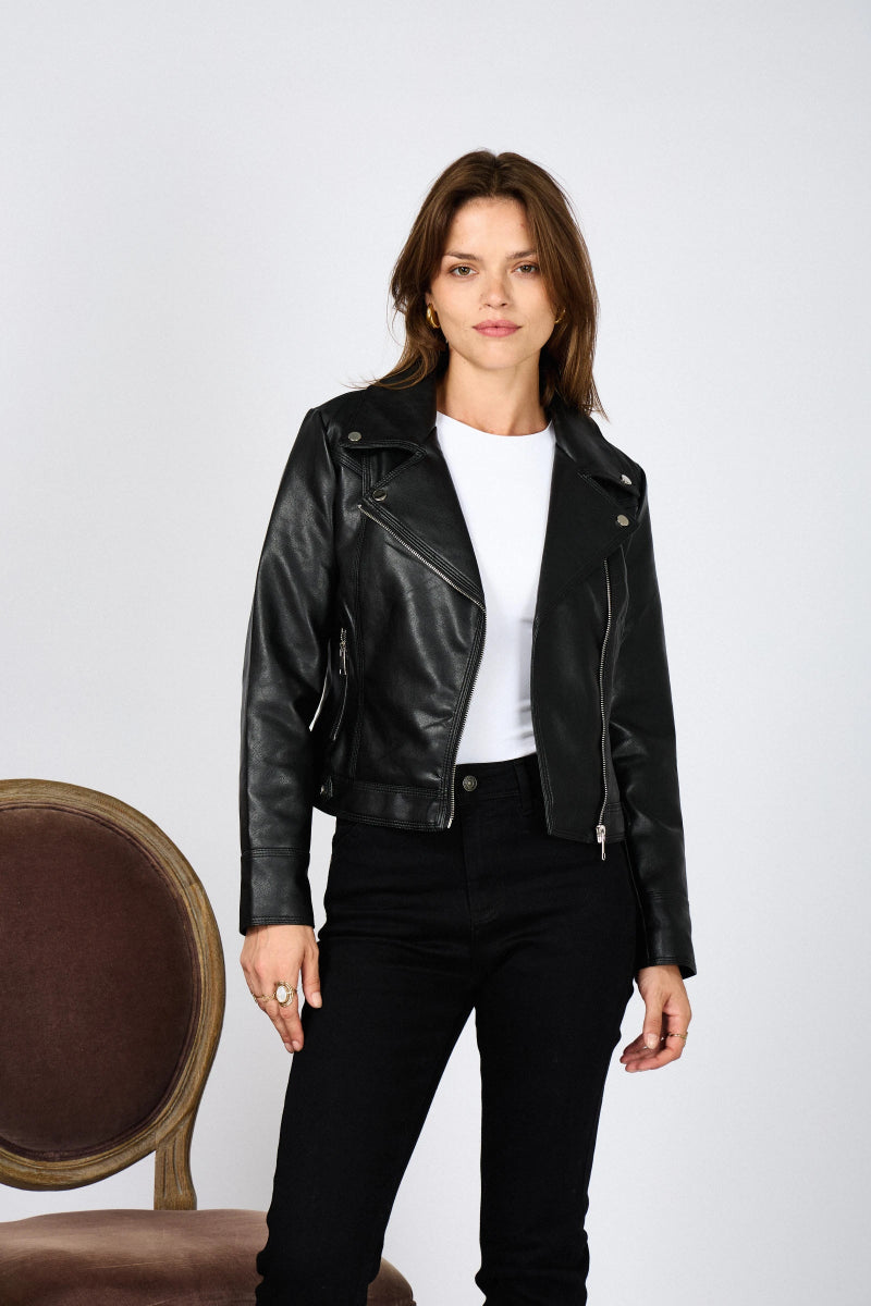 Perfecto femme en simili cuir noir - RIVE GAUCHE