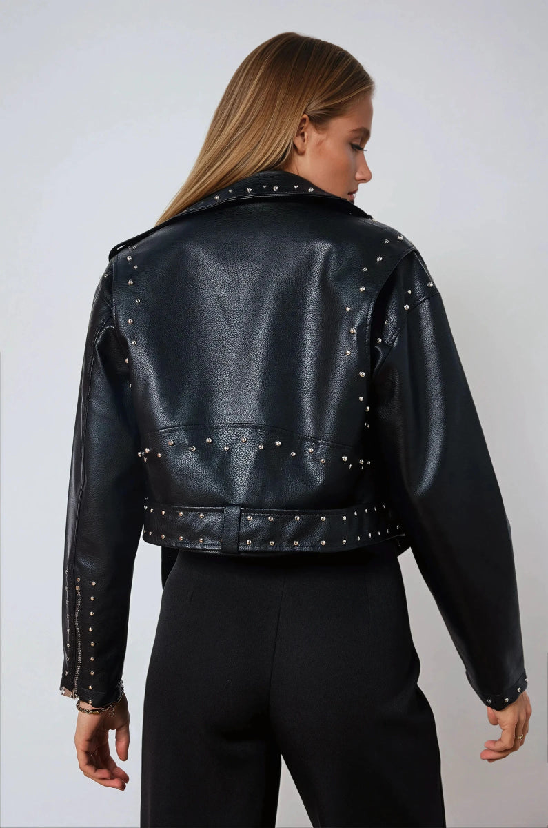 Perfecto noir court en similicuir clouté - RIVE GAUCHE