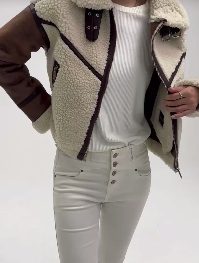 Blouson aviateur teddy bi matière