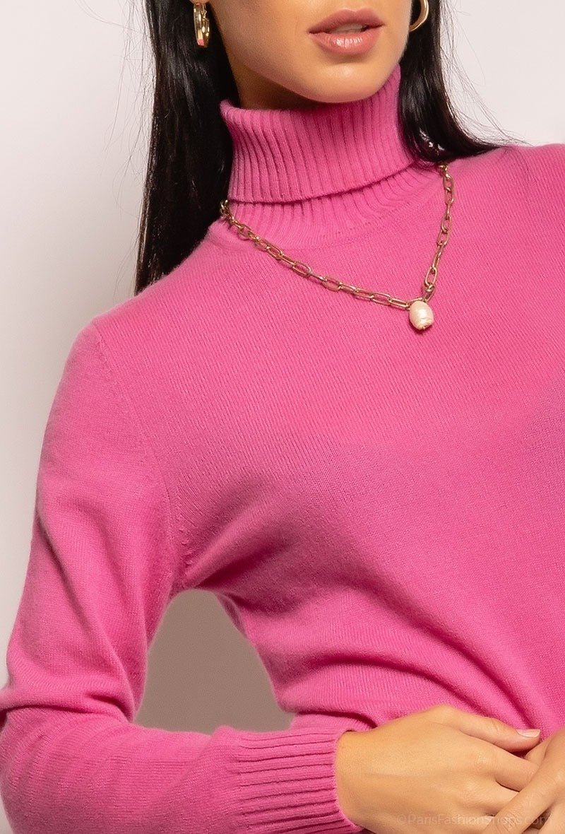 Pull à col roulé rose en cachemire - RIVE GAUCHE