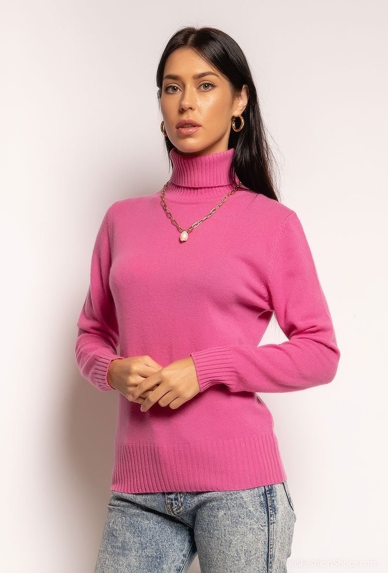 Pull à col roulé rose en cachemire - RIVE GAUCHE