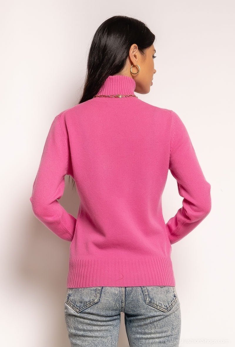 Pull à col roulé rose en cachemire - RIVE GAUCHE