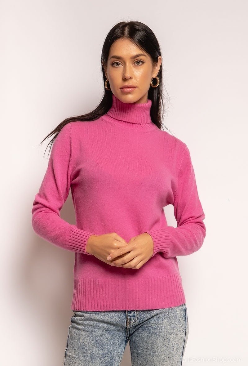 Pull à col roulé rose en cachemire - RIVE GAUCHE