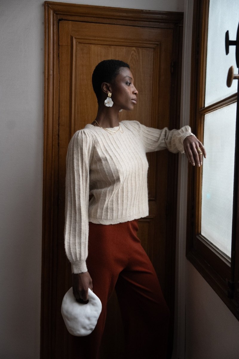 Pull beige en alpaga et laine col bateau - RIVE GAUCHE