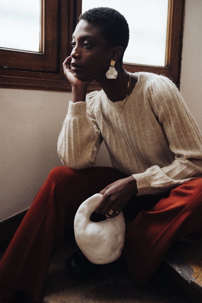 Pull beige en alpaga et laine col bateau - RIVE GAUCHE