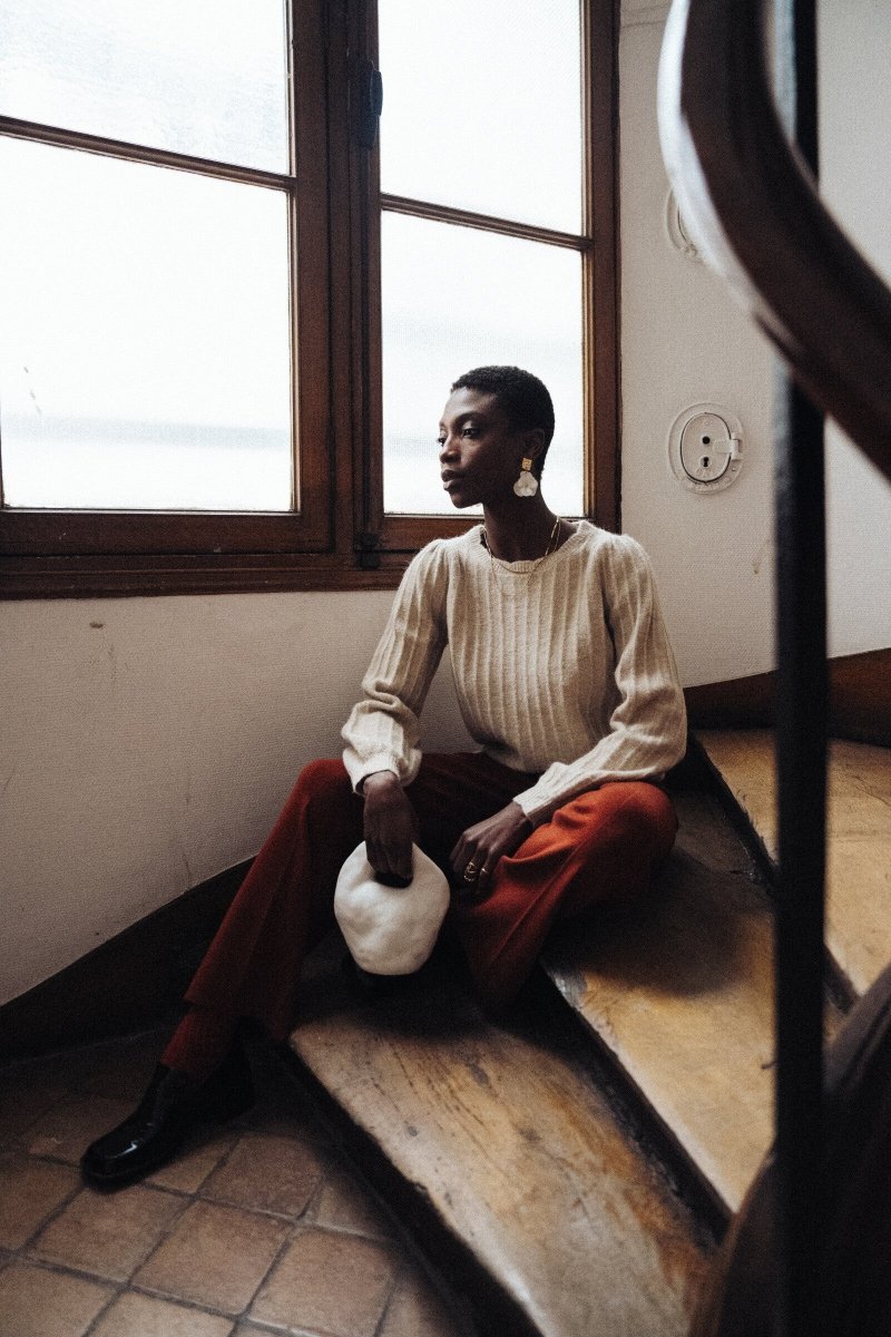 Pull beige en alpaga et laine col bateau - RIVE GAUCHE