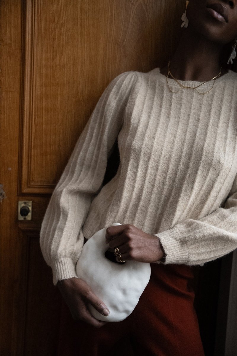 Pull beige en alpaga et laine col bateau - RIVE GAUCHE