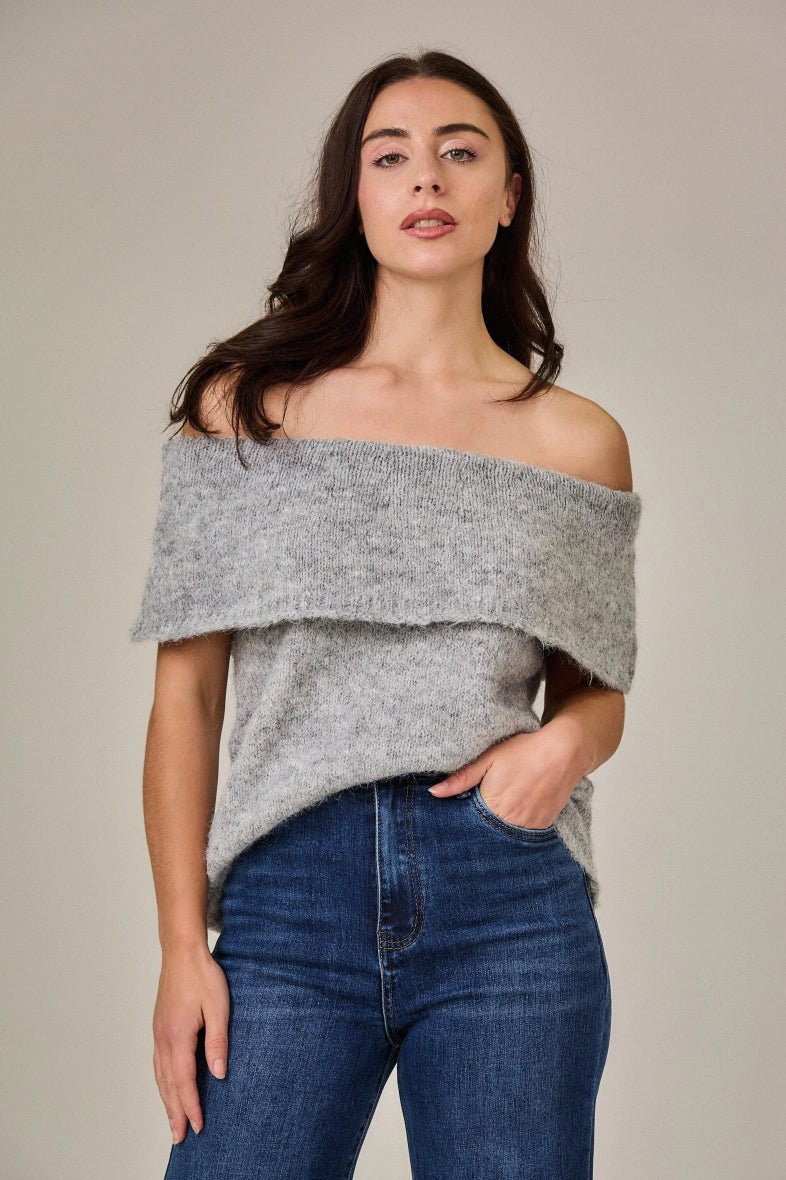 Pull col bateau en laine mélangé gris - RIVE GAUCHE