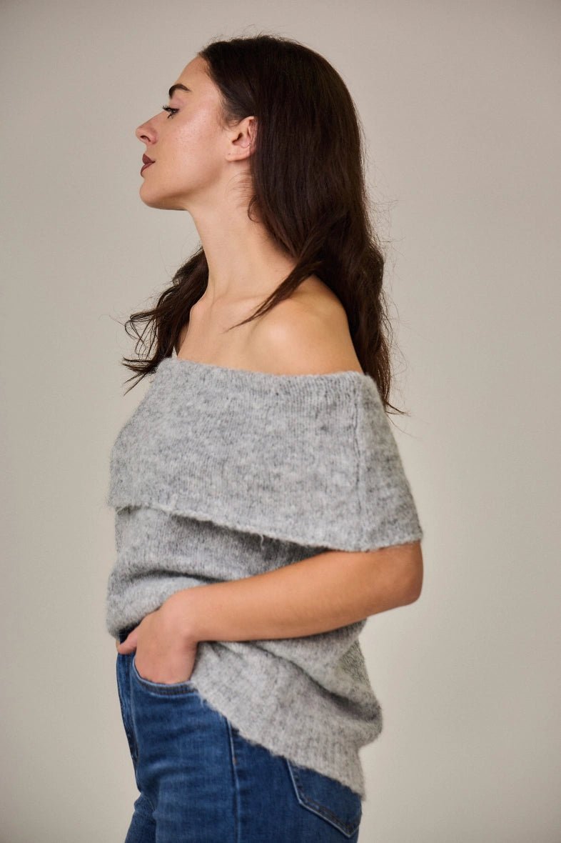 Pull col bateau en laine mélangé gris - RIVE GAUCHE