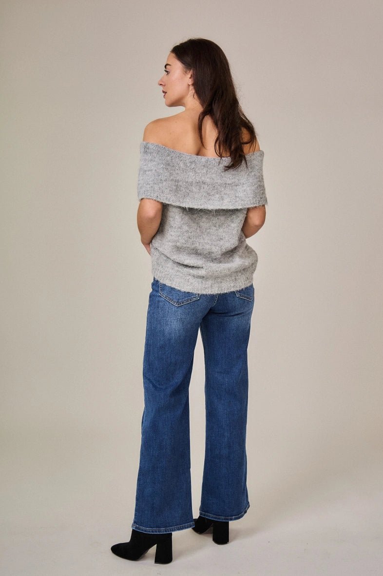 Pull col bateau en laine mélangé gris - RIVE GAUCHE