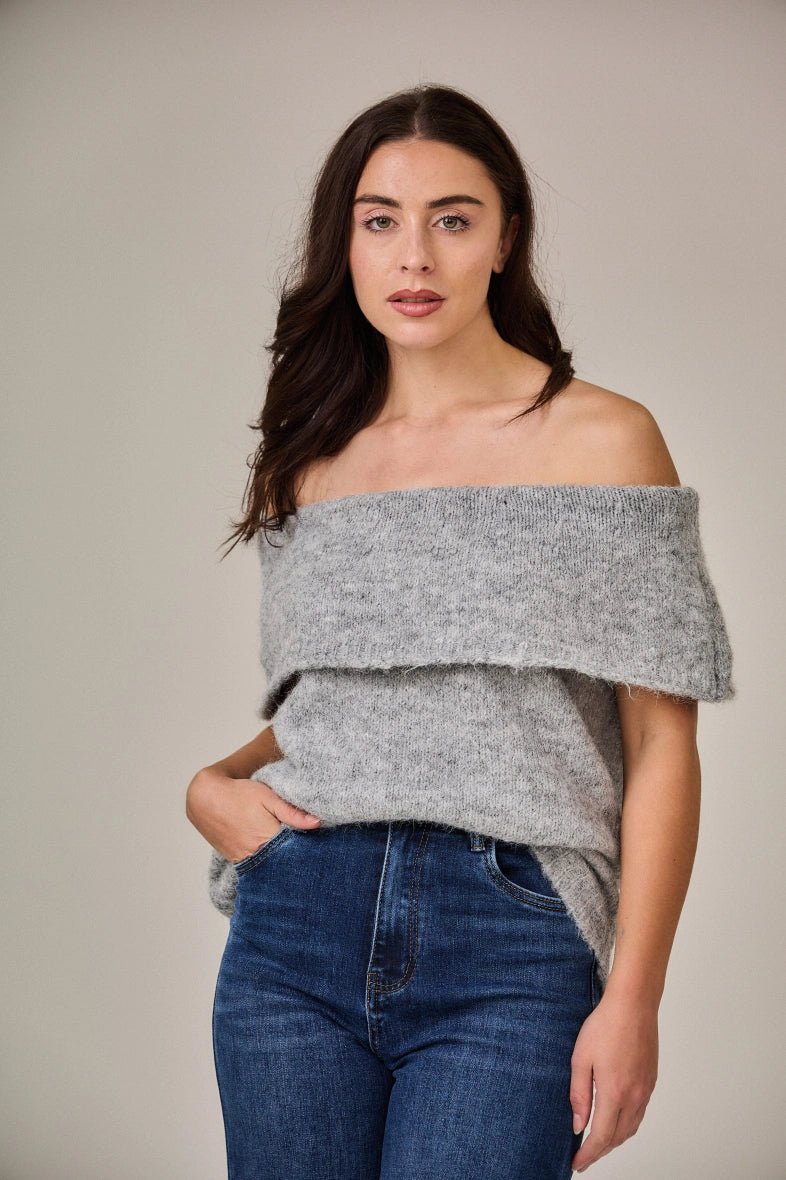 Pull col bateau en laine mélangé gris - RIVE GAUCHE