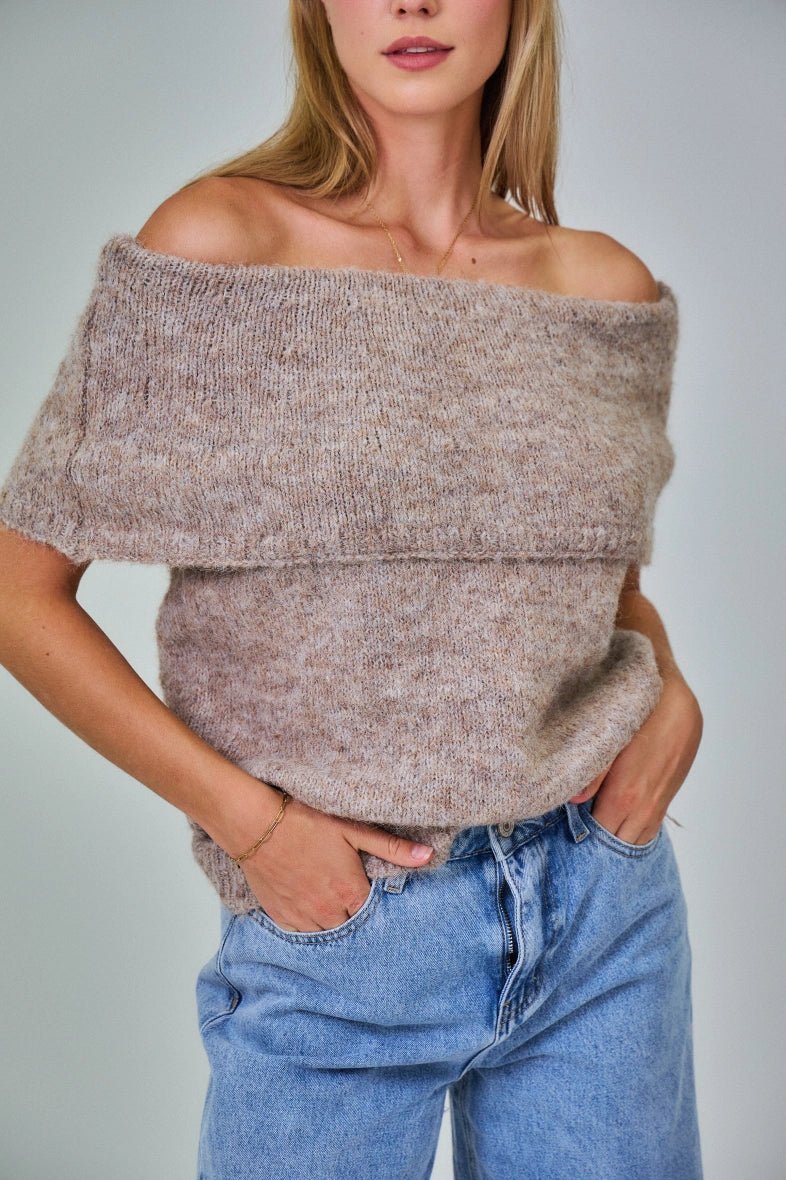 Pull col bateau en laine mélangé taupe - RIVE GAUCHE