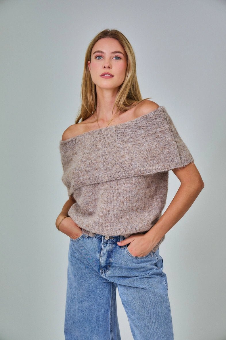 Pull col bateau en laine mélangé taupe - RIVE GAUCHE