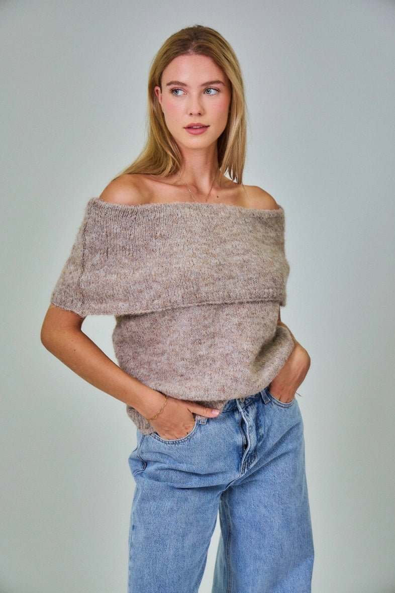 Pull col bateau en laine mélangé taupe - RIVE GAUCHE