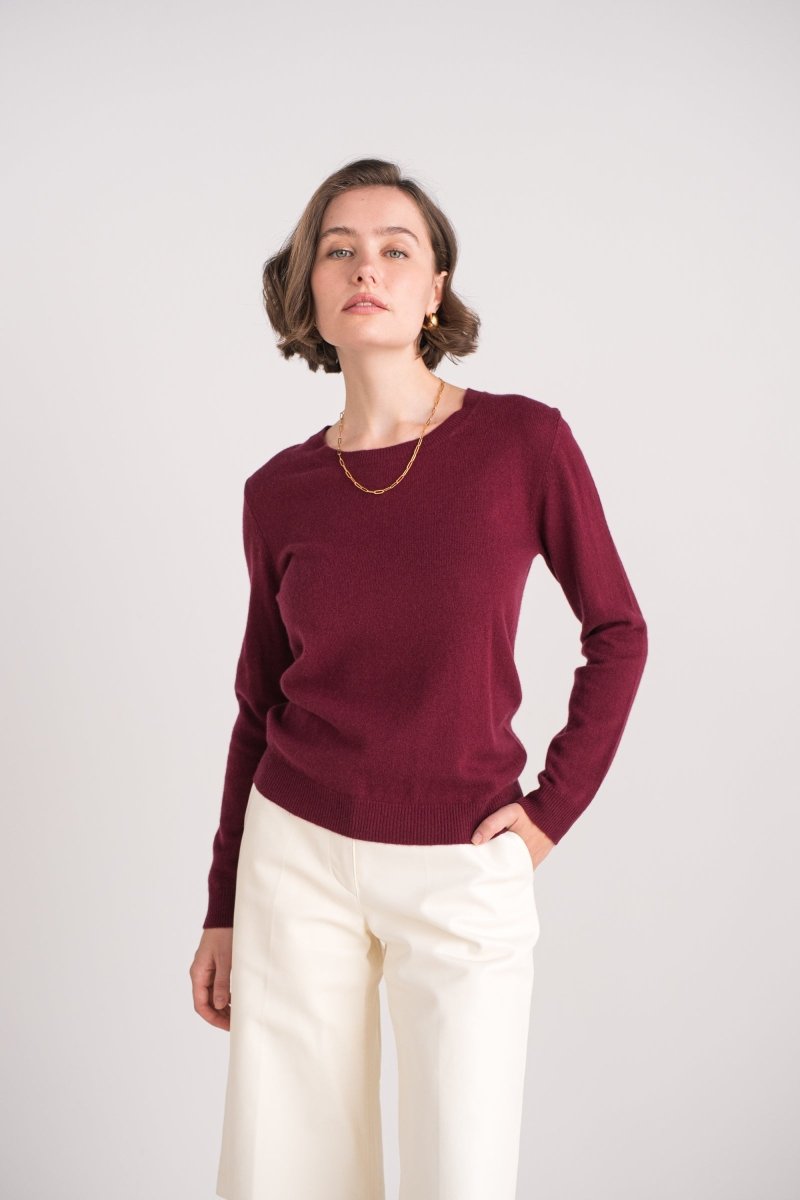 Pull col rond en cachemire bordeaux - RIVE GAUCHE