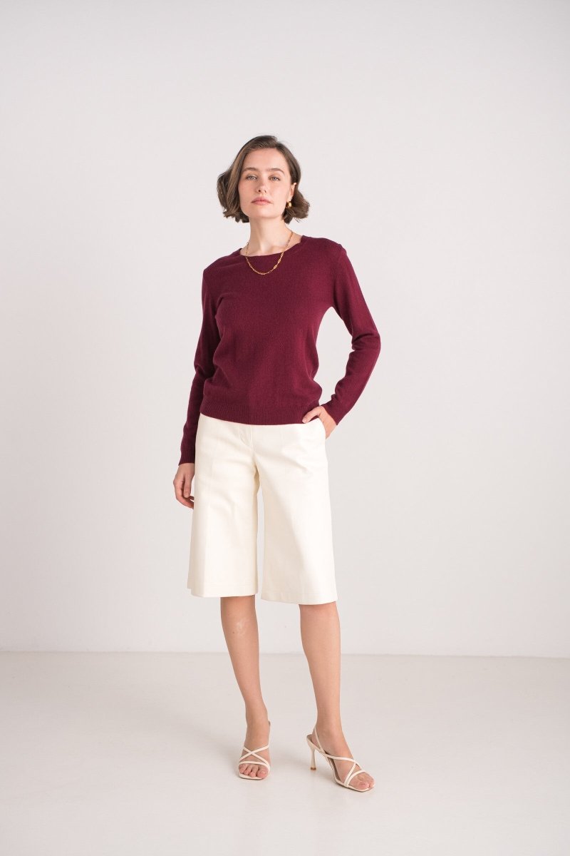 Pull col rond en cachemire bordeaux - RIVE GAUCHE