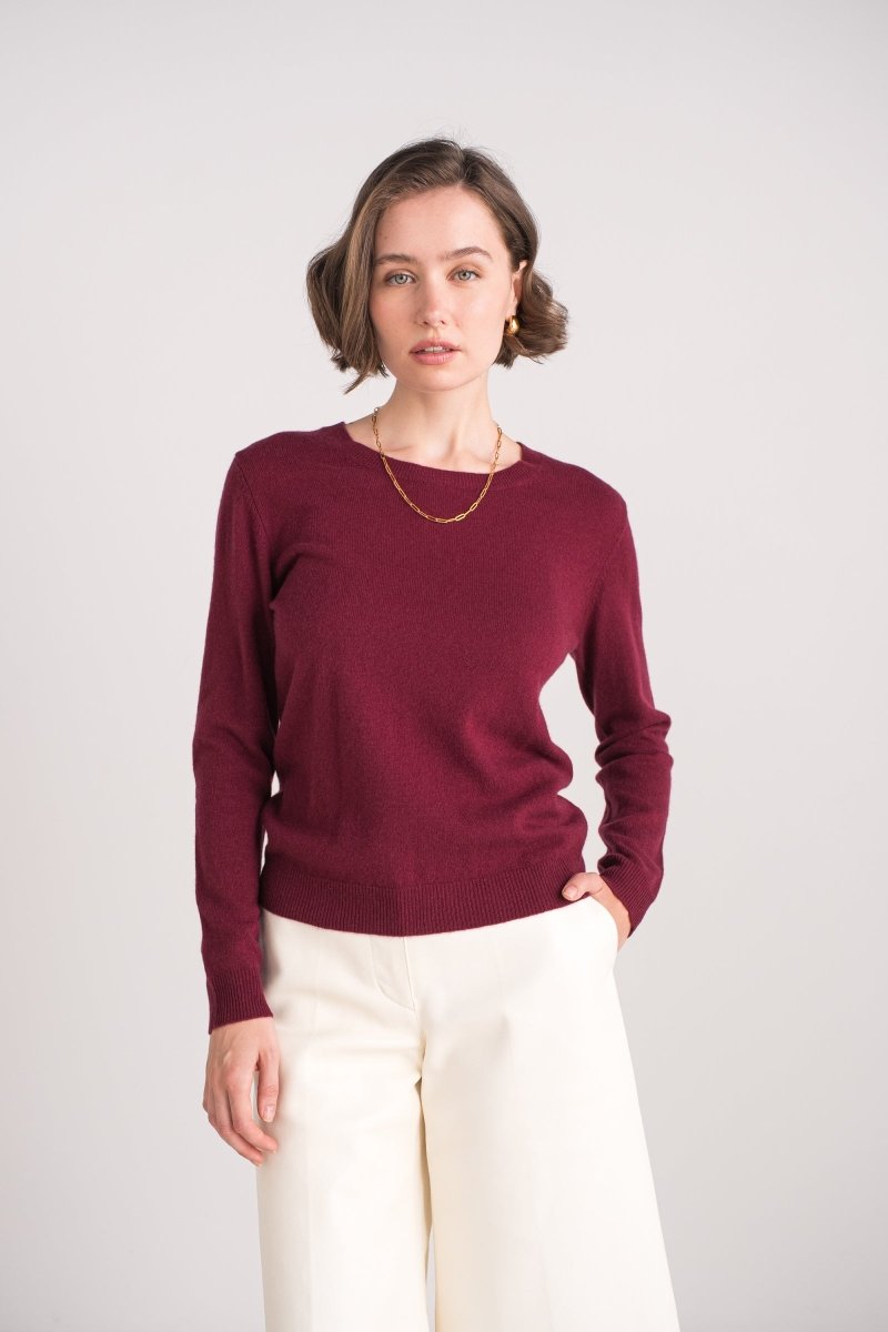 Pull col rond en cachemire bordeaux - RIVE GAUCHE