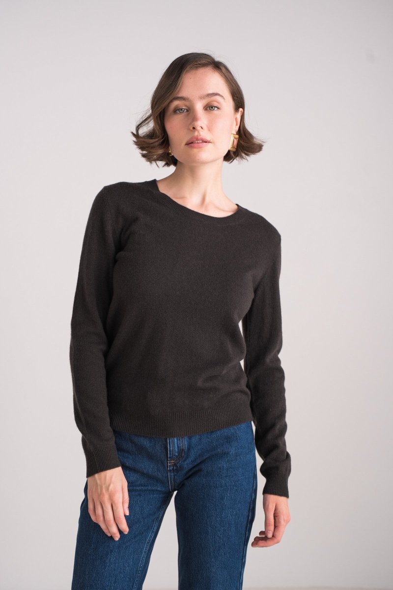 Pull col rond en cachemire chocolat - RIVE GAUCHE