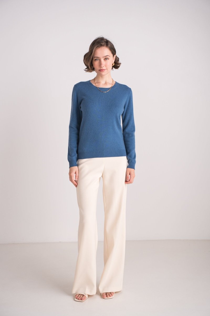 Pull col rond en cachemire denim - RIVE GAUCHE