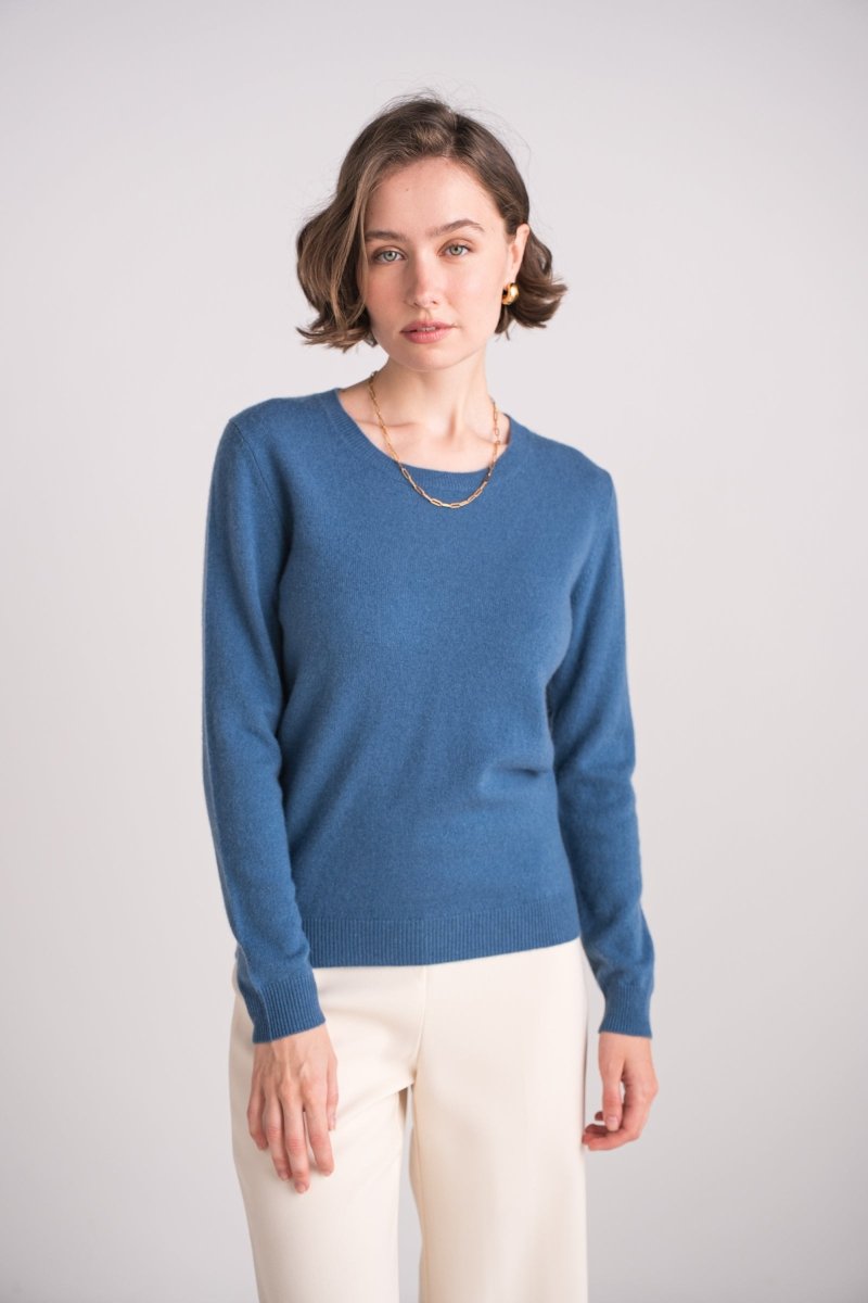 Pull col rond en cachemire denim - RIVE GAUCHE