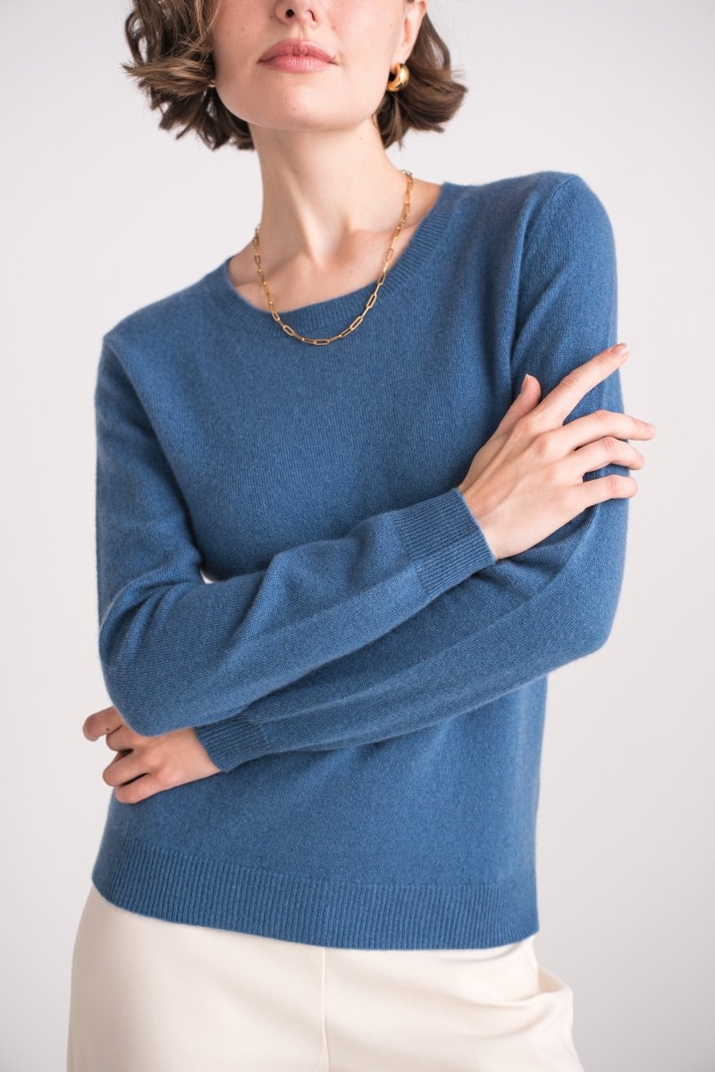 Pull col rond en cachemire denim - RIVE GAUCHE