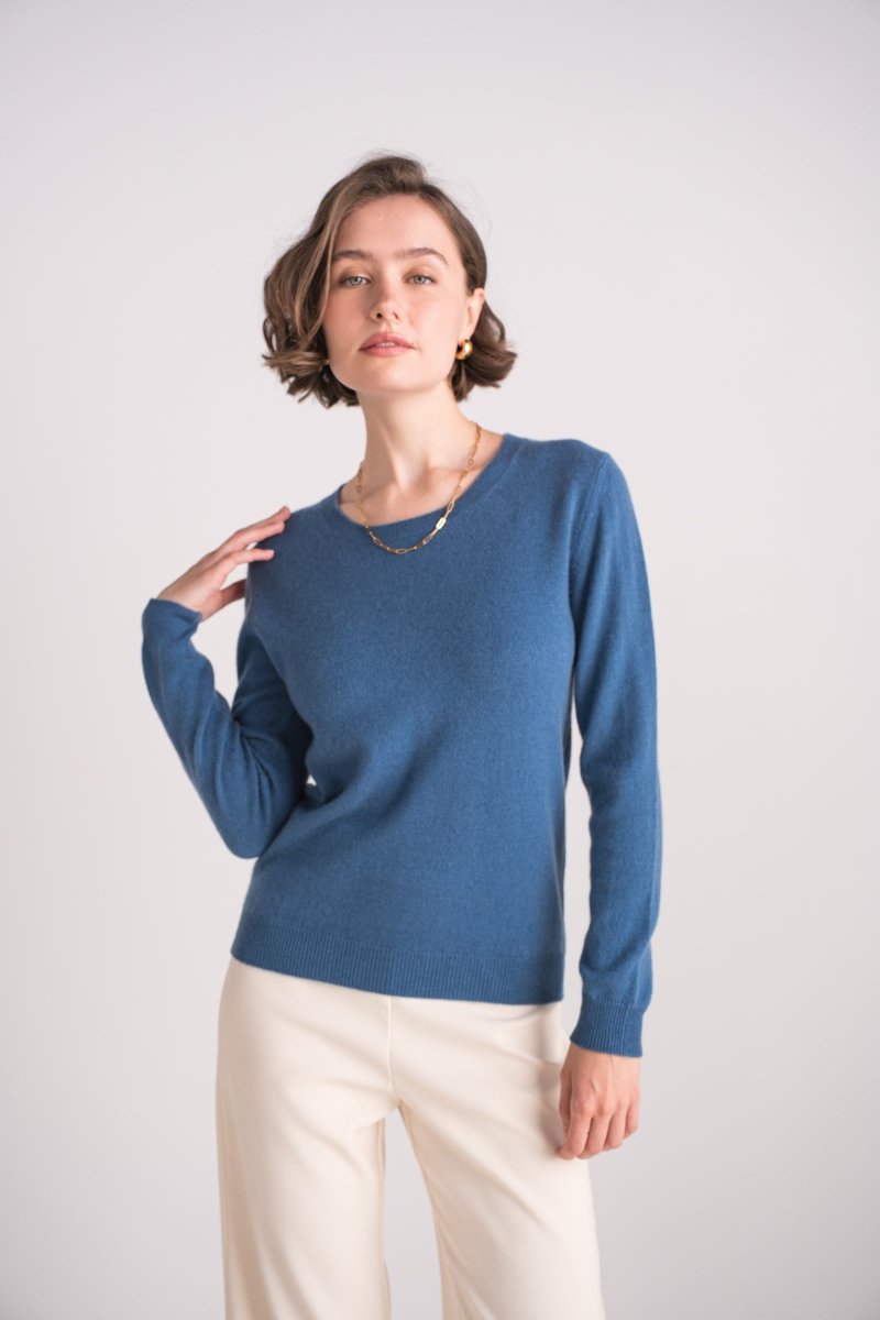 Pull col rond en cachemire denim - RIVE GAUCHE