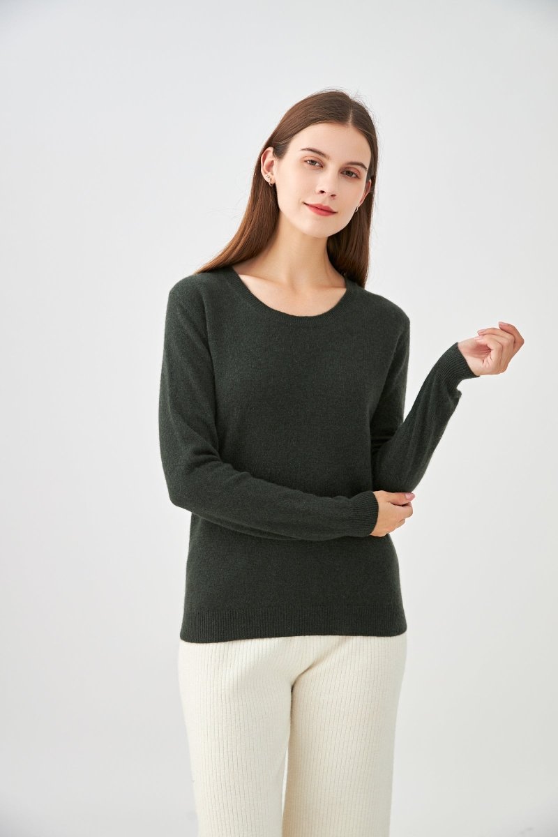 Pull col rond en cachemire kaki - RIVE GAUCHE