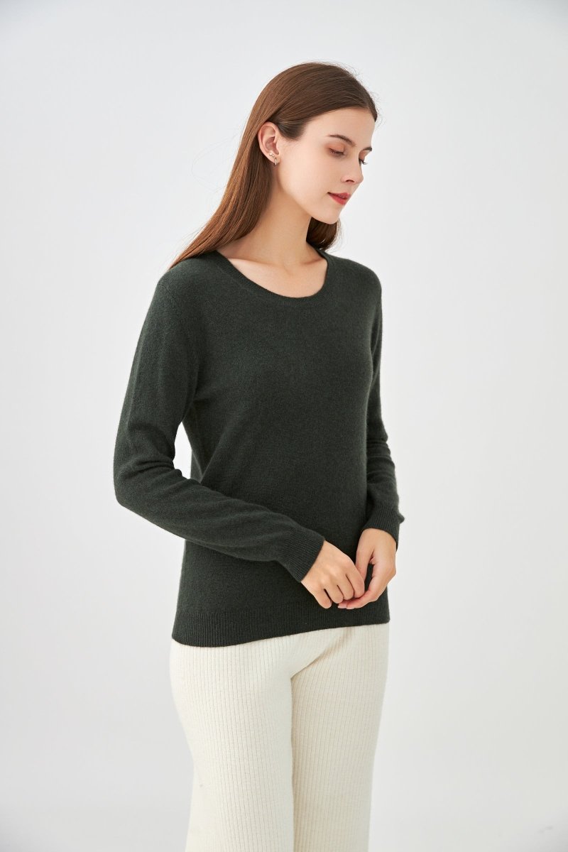 Pull col rond en cachemire kaki - RIVE GAUCHE