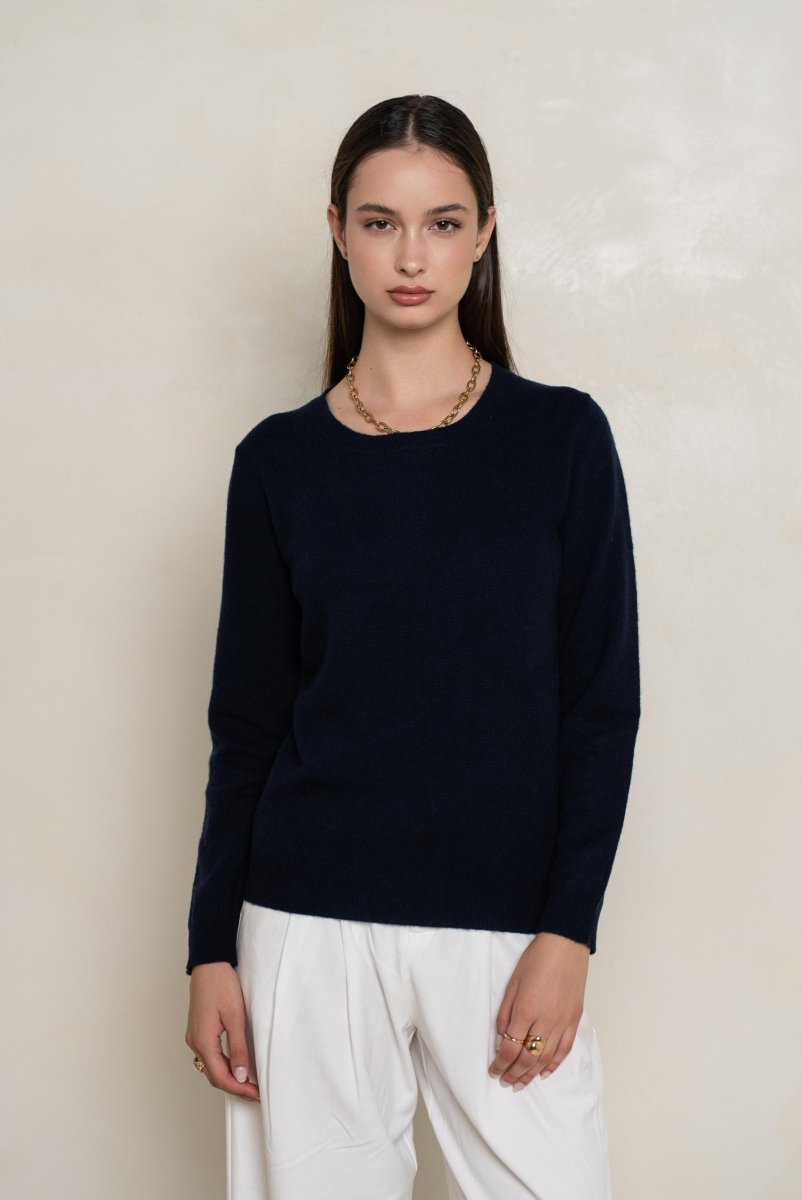 Pull col rond en cachemire marine - RIVE GAUCHE