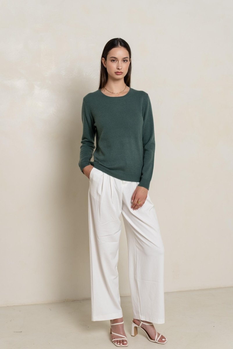 Pull col rond en cachemire vert forêt - RIVE GAUCHE